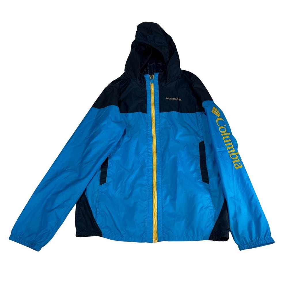 Columbia Boys XL 18/20 Blue Navy Colorblock Hooded Windbreaker Jacket SY4633